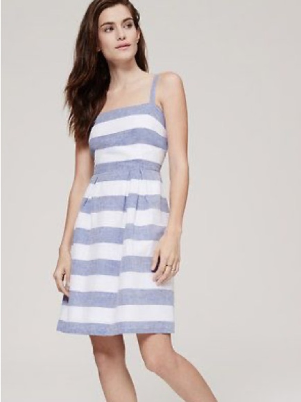 LOFT Blue & White Striped Sundress Size 12 Cotton Fit & Flare Summer Dress
